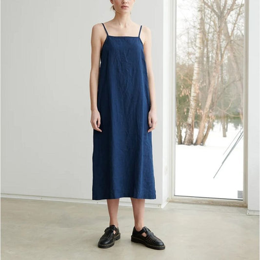 Sling Dress Summer Basic Style Versatile Cotton And Linen Split Mid-length