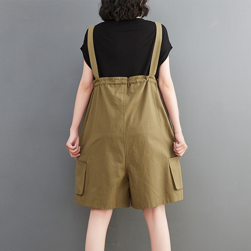 Women's Fat Sister Loose And Thin Big Pocket Casual Overalls