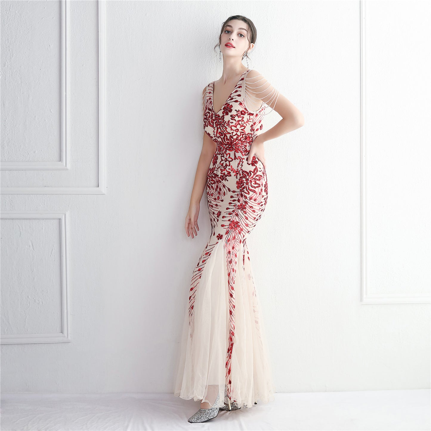 Long Sequined Evening Dress