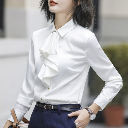 Fashion Bow Bottoming Satin Fabric Shirt