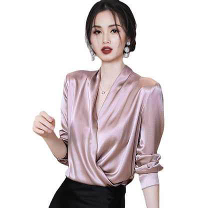 Niche V-neck Women's Satin Shirt High-quality Top