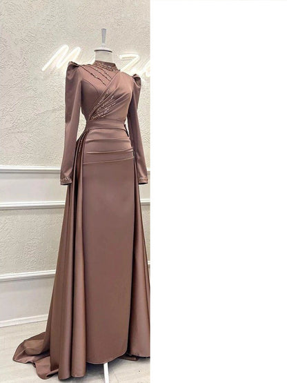 Muslim Stand Collar All-inclusive Long Sleeve Detachable Evening Dress