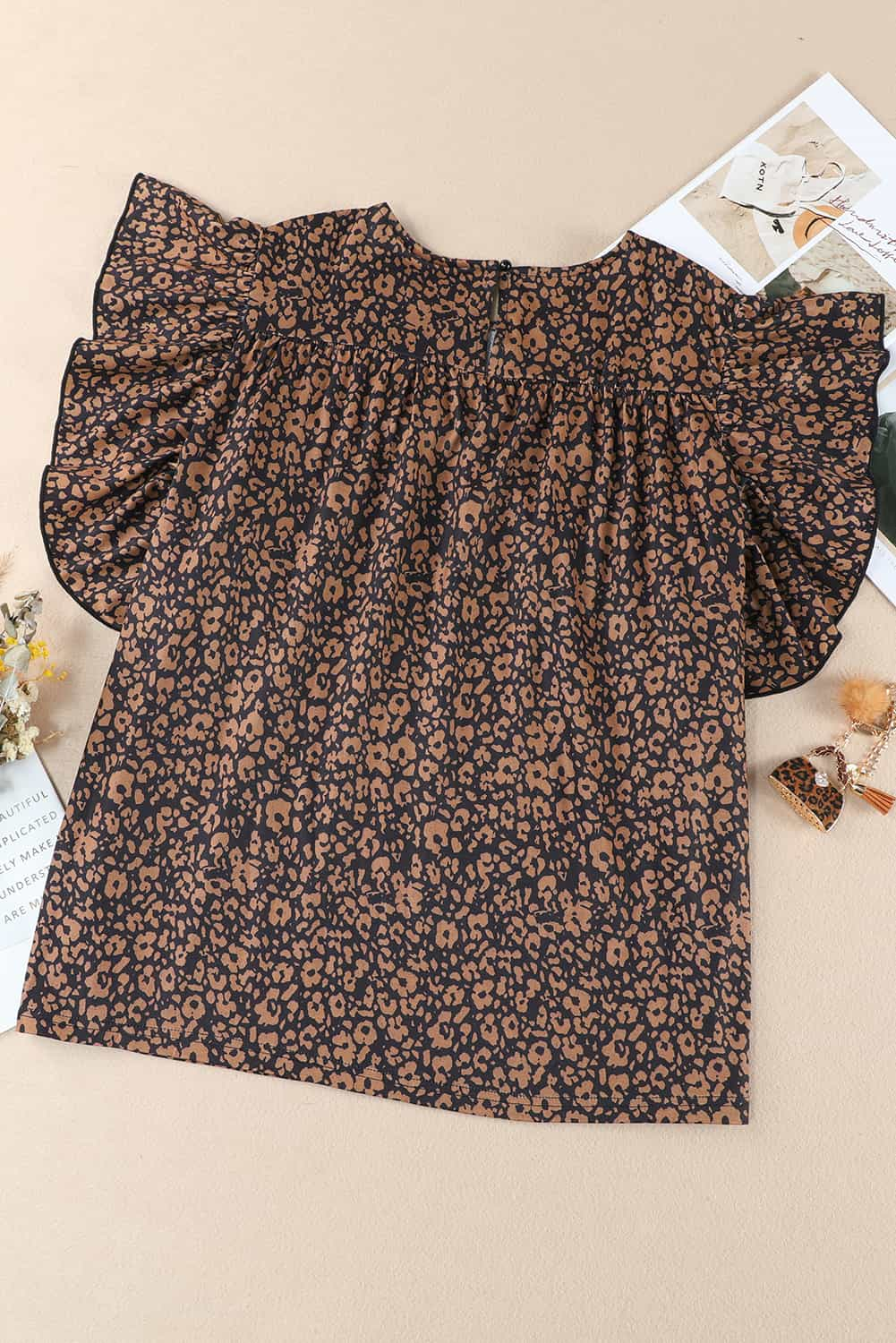 Blouse Smockée Imprimée à Manches Papillon de Grande Taille