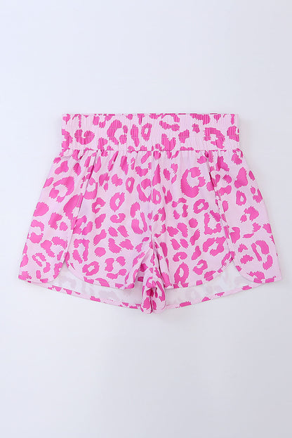 Pantalones cortos deportivos de talle alto de leopardo rosa