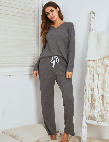 Ladies Long-sleeved Trousers V-neck Long-sleeved Home Service Suit