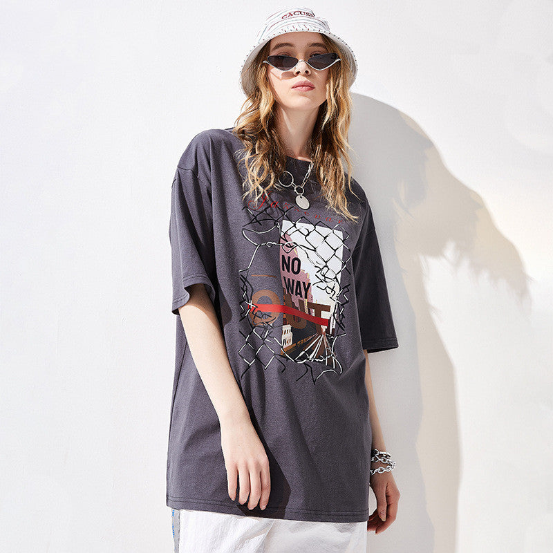 Printed Short Sleeve T-shirt Loose Casual European And American Cotton Top