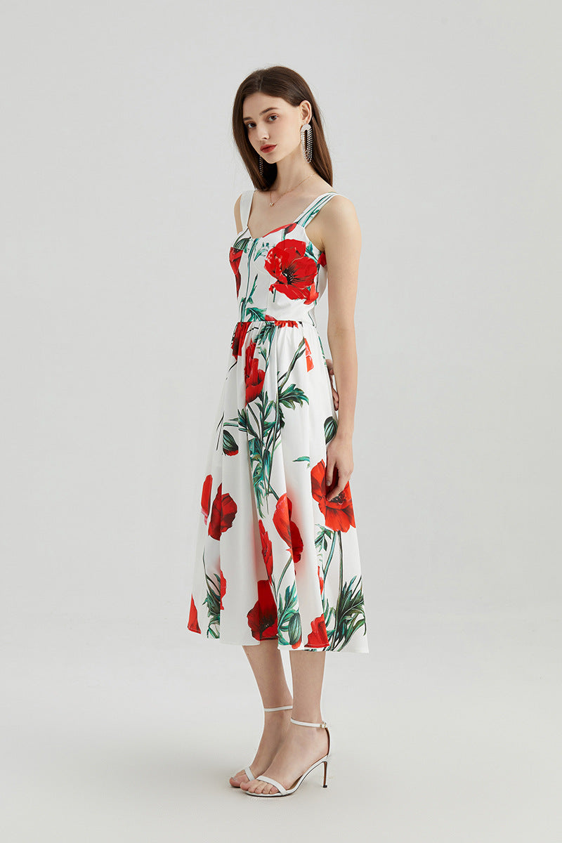 High Waist Print Stereo Bandeau Sling Dress