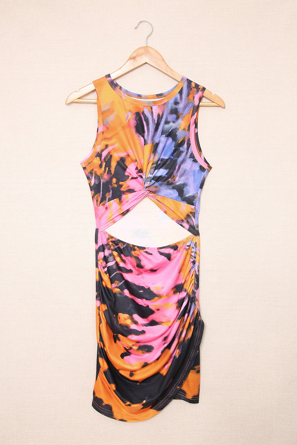 Minivestido ajustado con efecto tie-dye y estampado ahuecado multicolor