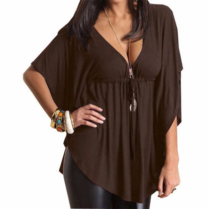 Bat Sleeve T-shirt Top Ladies Solid Color Shirt