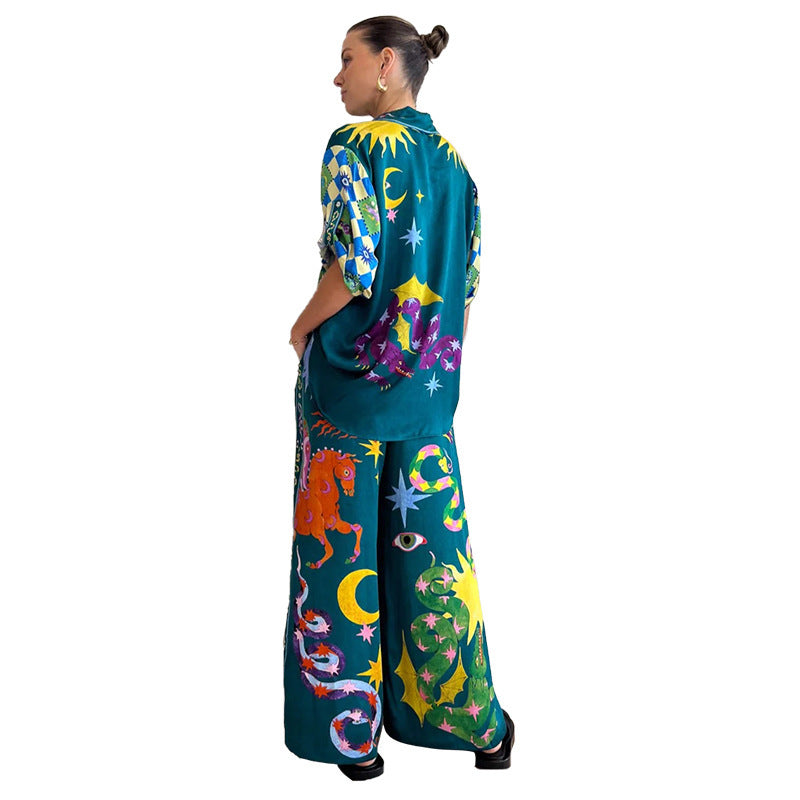 Southeast Asian Style Fashion Printed Casual Suit Two Pieces