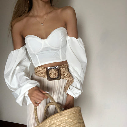 Bohemian Low-cut Waistband Straight Neck Long Sleeve