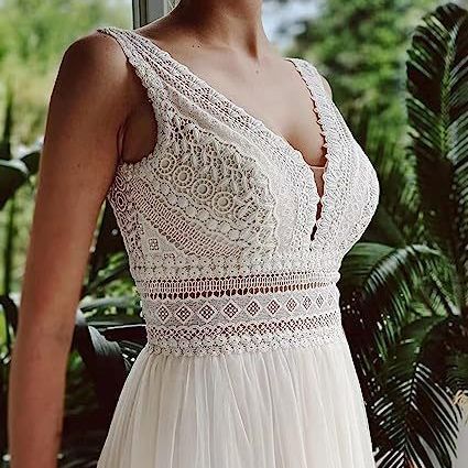 Vestido de novia de malla al aire libre de playa adelgazante con cintura transparente ligera de encaje