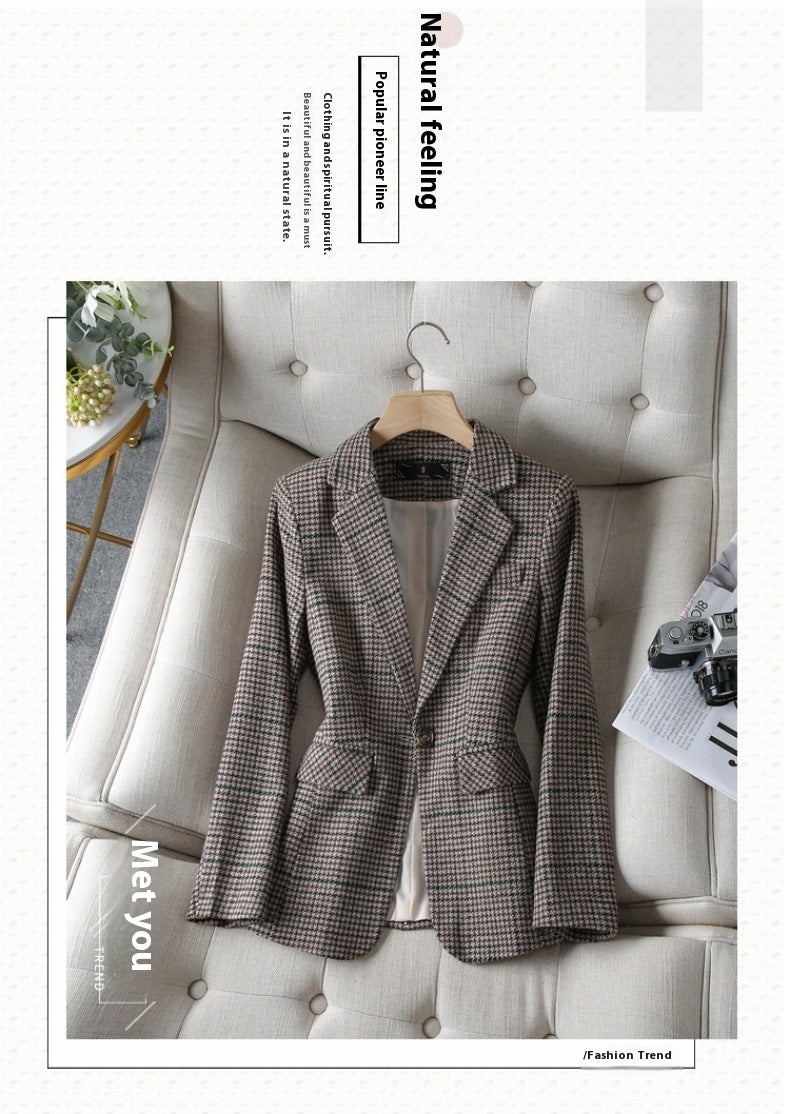 Women's New Fashion Casual Houndstooth Suit Jacket