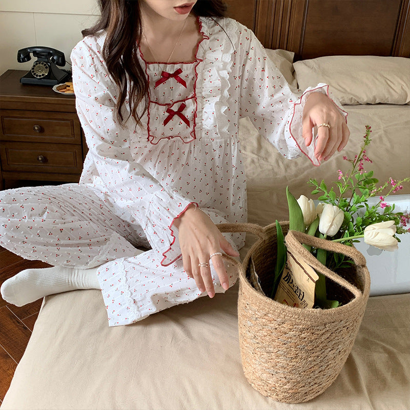 Square Collar Small Floral Pajamas Homewear Suit