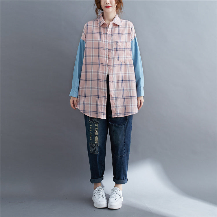 Patchwork Long-sleeved Loose Fit Oversized Shirt