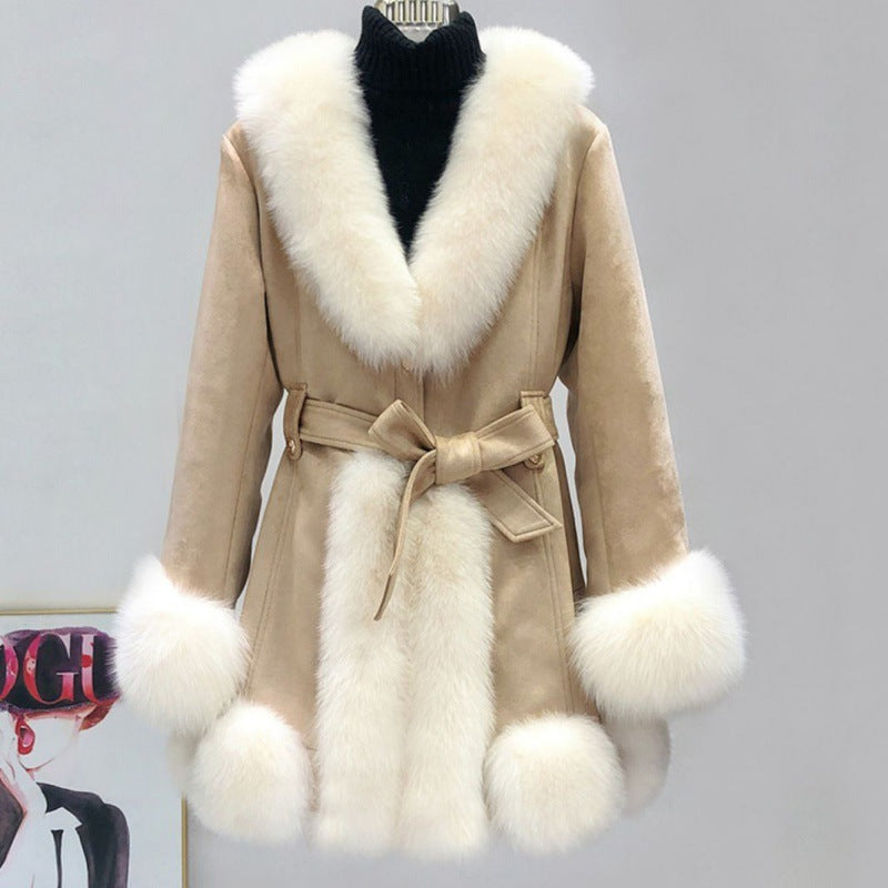 Leather Coat Suede Fur Integrated Mid-length Western Style Slimming