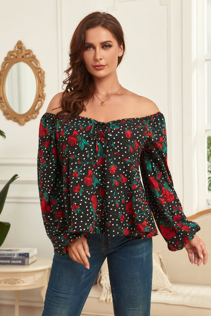 Melo Apparel Blouse florale à manches ballon grande taille