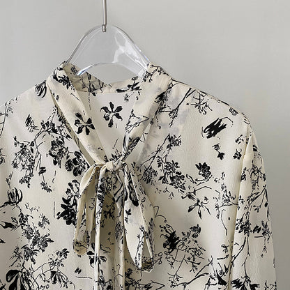 Ink Floral Mid Length Top Long Sleeve Shirt