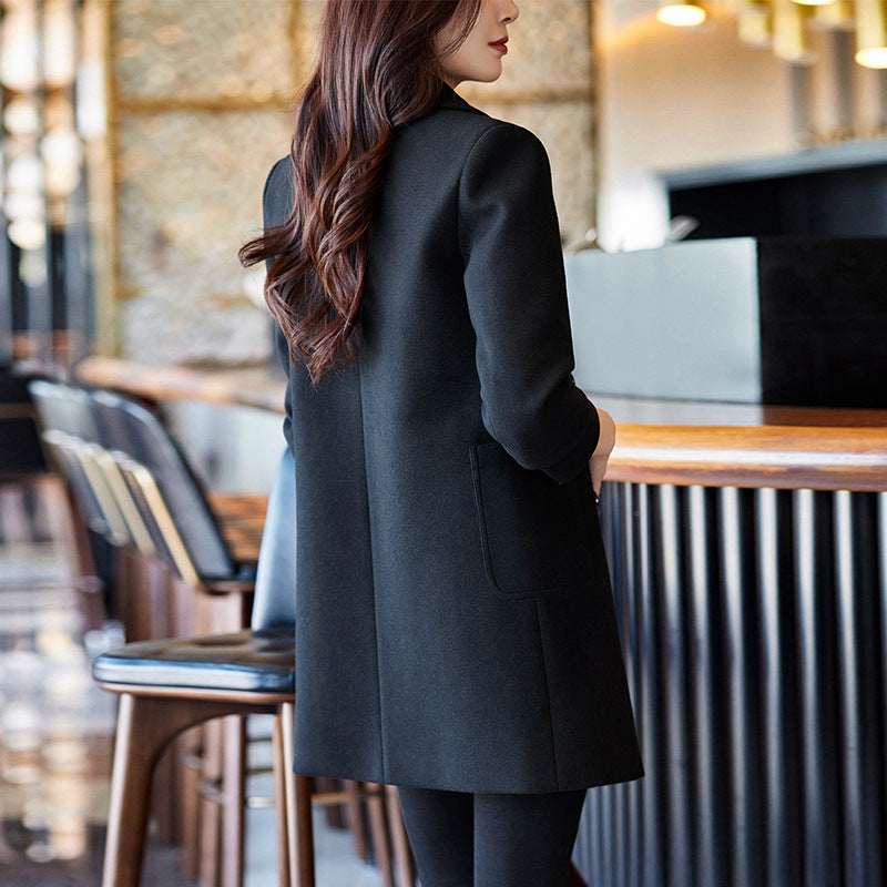 Black Double Breasted Coat Autumn And Winter New Women's Suit Jacket