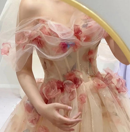 Vestido rosa con hombros descubiertos para mujer, vestido de novia nuevo y ligero