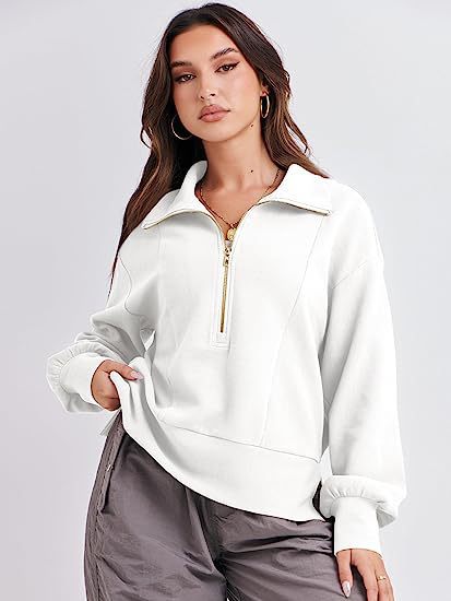 Pull à manches longues et demi-fermeture éclair pour femme