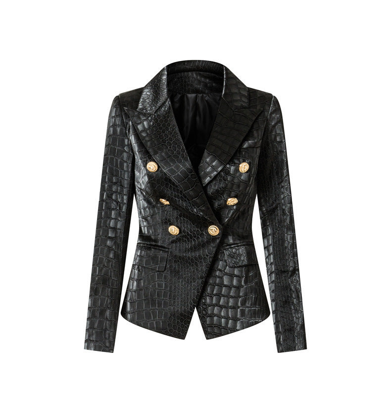 Suit Crocodile Leather Coat European And American Style Slim-fit Top Metal Buckle Waist-tight Jacket