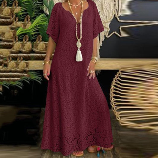 Women's V-neck Casual Lace Crocheted Vacation Dress