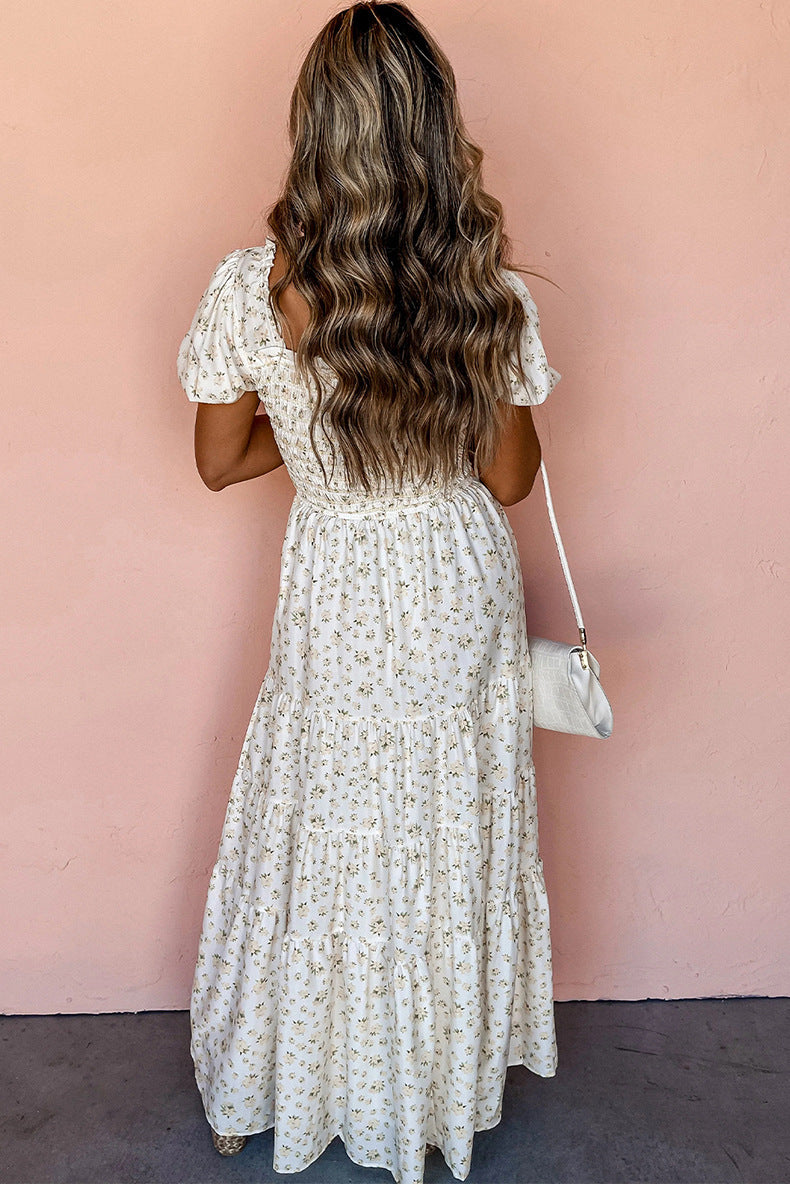 Vestido estampado plisado adelgazante con recorte de cintura a la moda para mujer