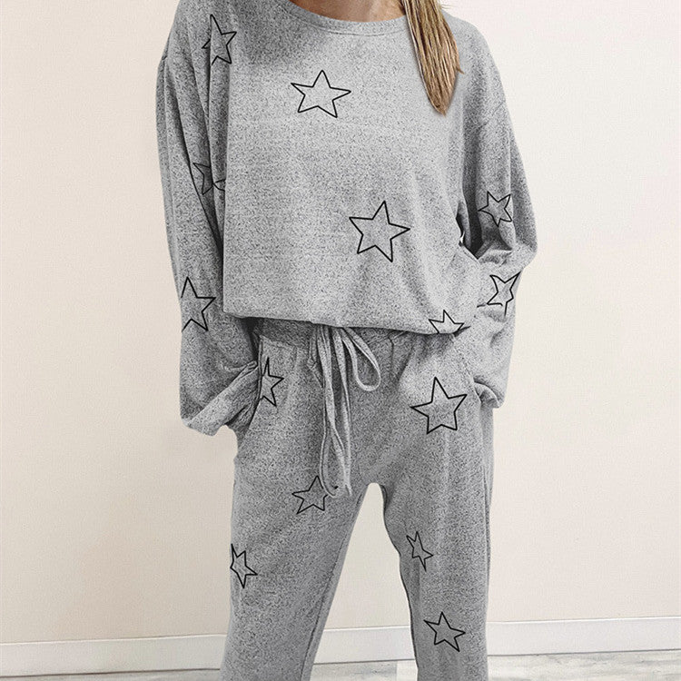 Round Neck Geometric Printed Homewear Two-piece Set