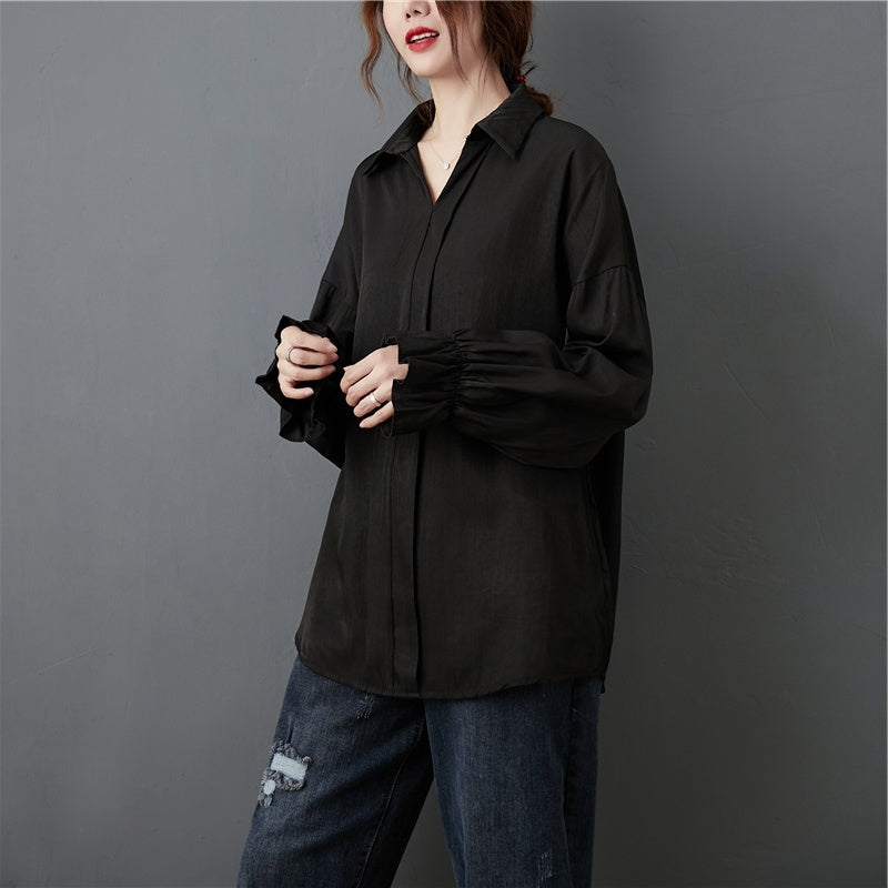 Women's Fat Mm Simple And Loose Slim Long Sleeves