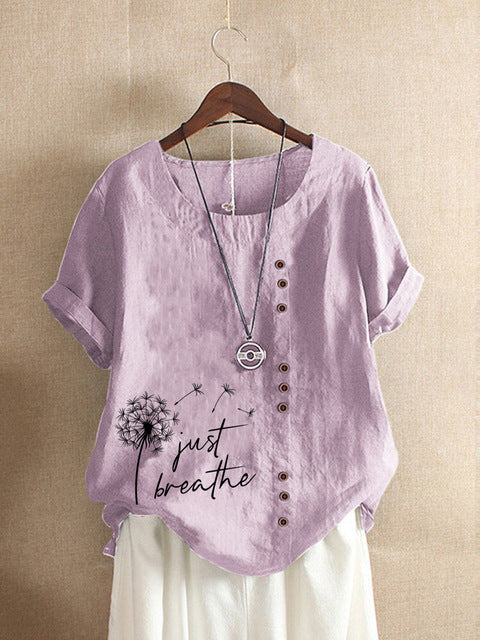 New Summer Fashion Casual Print Vintage Round Neck Short