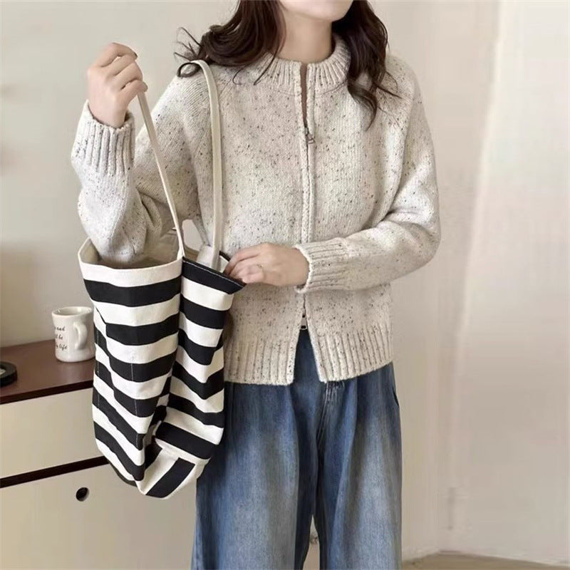 Retro Lazy Double Zipper Knitted Coat