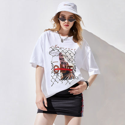 Printed Short Sleeve T-shirt Loose Casual European And American Cotton Top