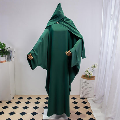 Solid Color Arabic Dress Women's Robe With Headscarf