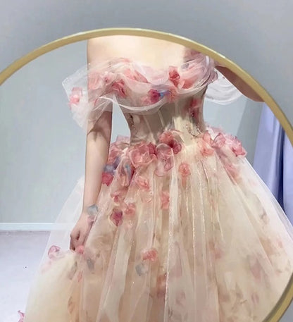 Vestido rosa con hombros descubiertos para mujer, vestido de novia nuevo y ligero