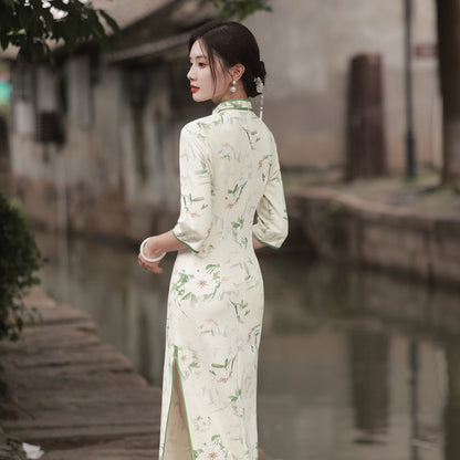 Elegant High-grade Suede Suzhou Three-quarter Sleeve Retro Chinese Republican Style Cheongsam