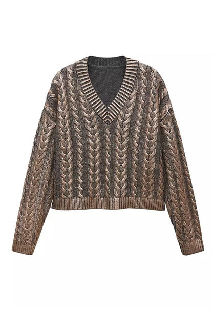 Fashion Metal Rib Twisted Sweater Pullover