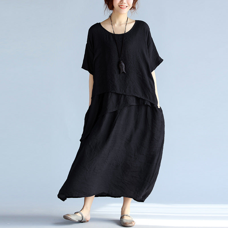 European And American Pure Color Artistic Cotton And Linen Comfortable Irregular Long Dress