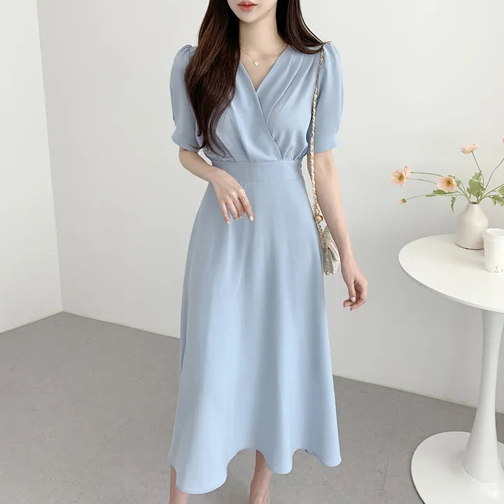 V-neck Waist-controlled Slimming Short Sleeve Dress