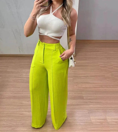 Pantalones anchos ajustados de nueva moda para mujer