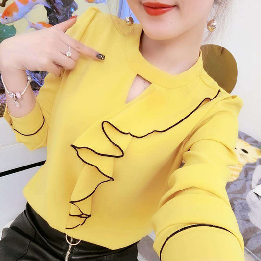 New Women's Korean Style Long Sleeve Chiffon Shirt Top