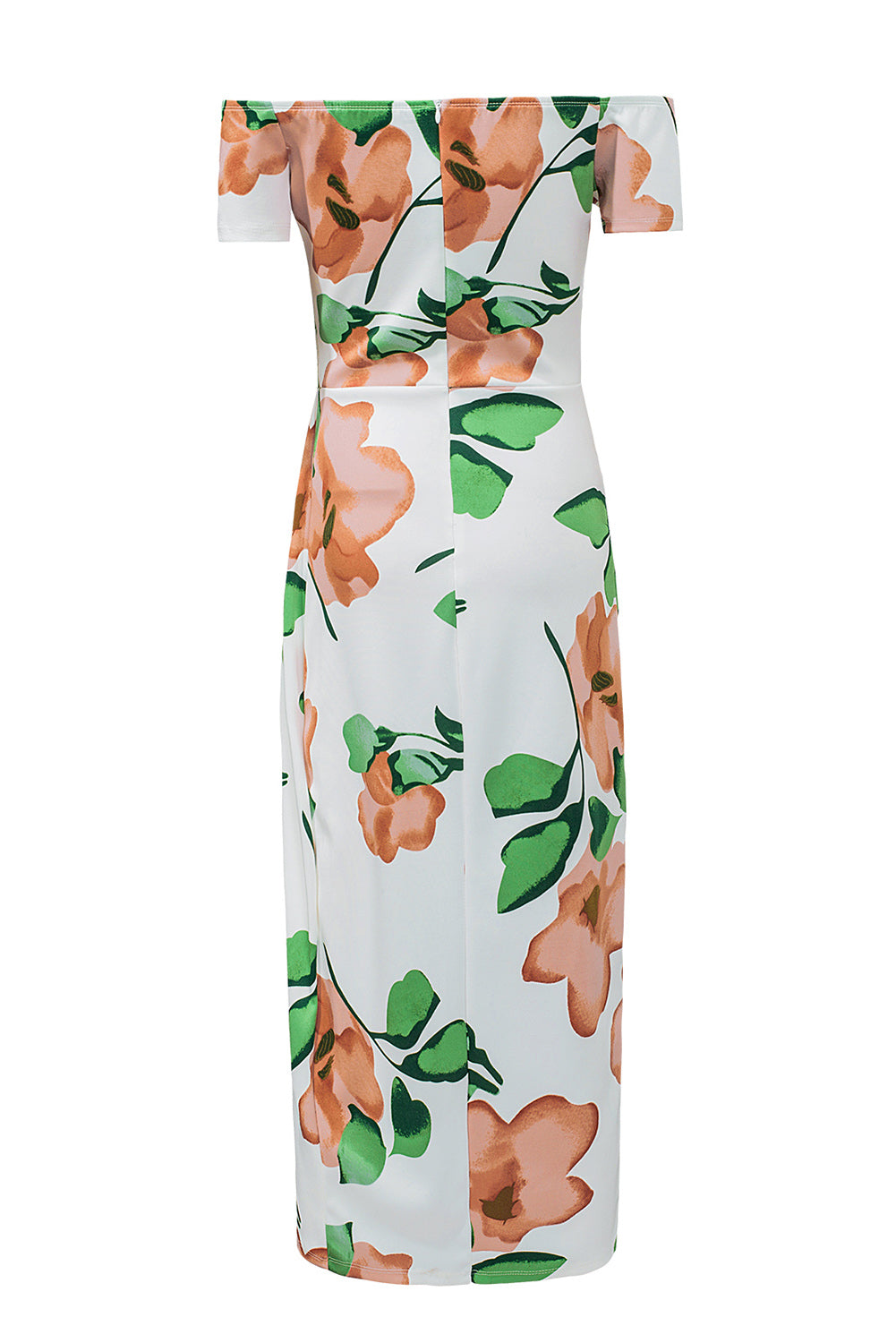 Vestido midi ajustado con hombros descubiertos y estampado floral verde