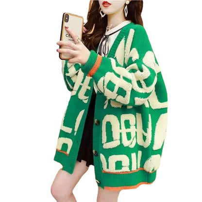 Korean Letter Towel Embroidered Lazy Sweater