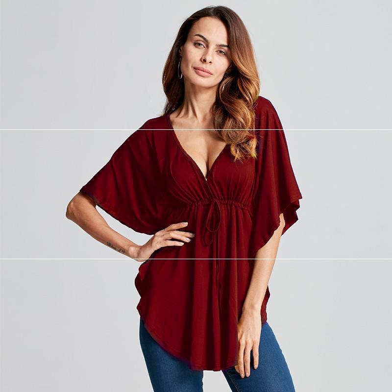 Bat Sleeve T-shirt Top Ladies Solid Color Shirt