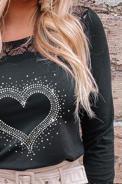 Blouse Col Rond Ajouré Graphique Coeur