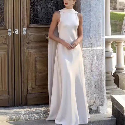 Primavera y verano nuevo vestido de cinta de color puro elegante satinado