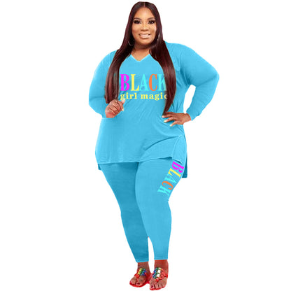 Women's Plus Size Sports And Leisure Printed Two-piece Suit