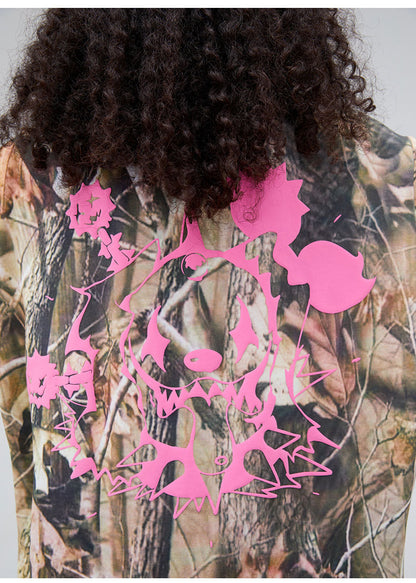 Letter Foamed Print True Leaf Camo Digital Loose Short Sleeve