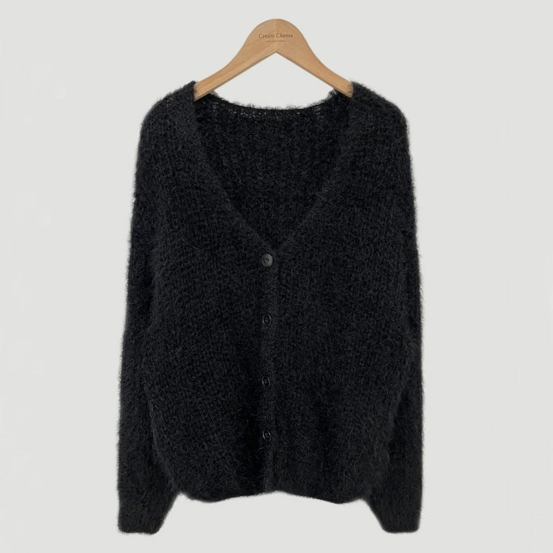 Lazy V-neck Cropped Sweater Coat Women