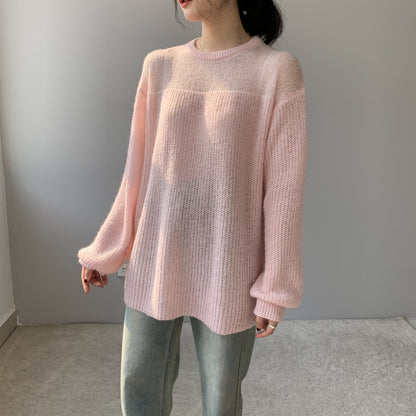 Pull ample à manches longues et col rond pour femme